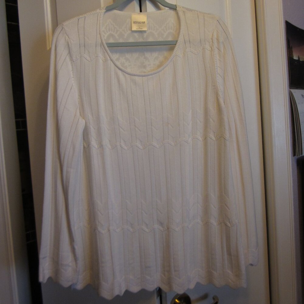 Bedford Fair White Lace Sweater Tunic Sz L
